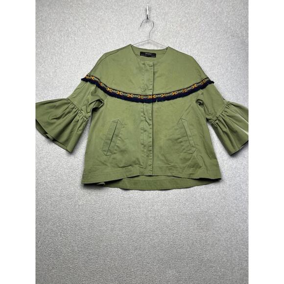 Zara Jackets & Blazers - Zara Aztec Embroidered Crop Bell Sleeve Jacket Womens M Boho Green Indie Hippie